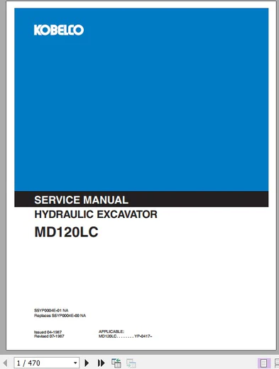 Download Kobelco MD120LC Hydraulic Excavator Service Repair Manual PDF